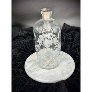 vintage Crabtree & Evelyn apothecary etched glass bottle with a cork and ring li